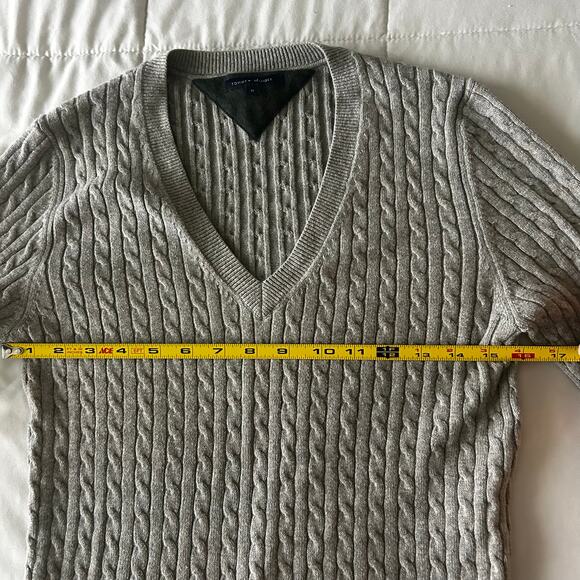 Tommy Hilfiger Cotton + Cashmere grey V neck sweater Preppy Light Academia - Picture 7 of 10